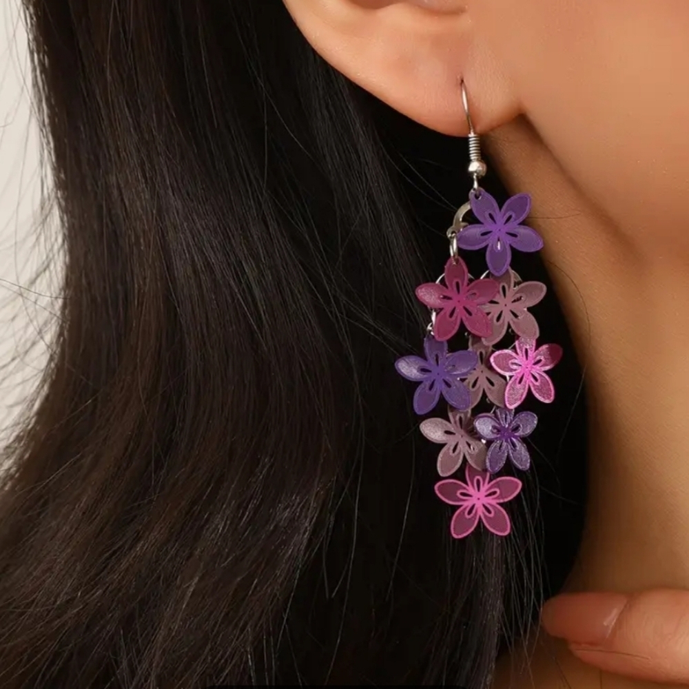 ✨3 FOR $28✨🆕️🪻PURPLE FLORAL DANGLE DROP EARRINGS🪻